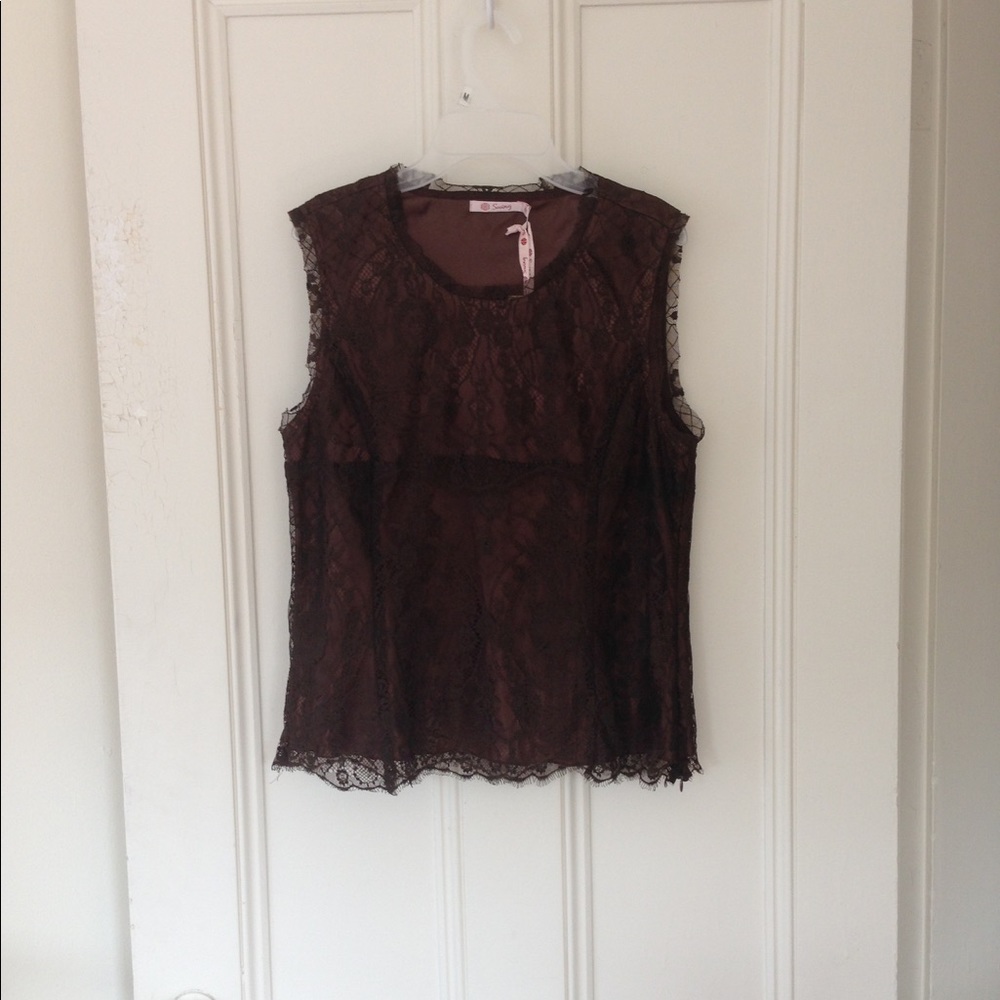 Sheer Lace Top Shirt Lined Elegant Work / Evening